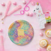 Modern Abstract Glitter Floral Monogram Design     Papieren Bordje (Feest)