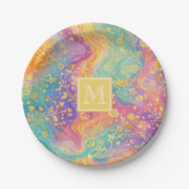Modern Abstract Glitter Floral Monogram Design     Papieren Bordje