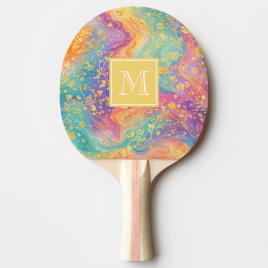 Modern Abstract Glitter Floral Monogram Design     Tafeltennisbatje (Voorkant)