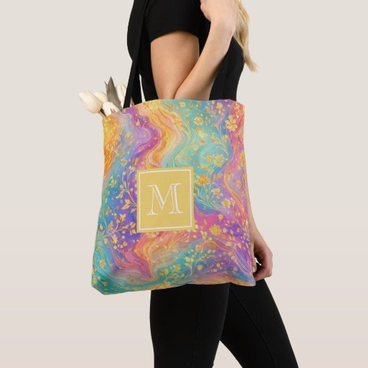 Modern Abstract Glitter Floral Monogram Design     Tote Bag (Dichtbij)
