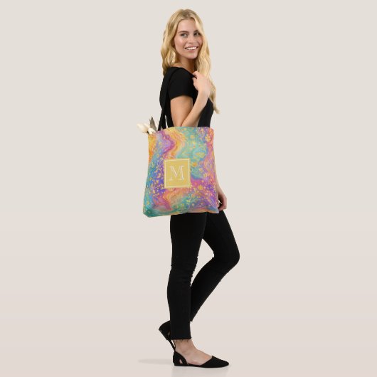 Modern Abstract Glitter Floral Monogram Design     Tote Bag (Op model)
