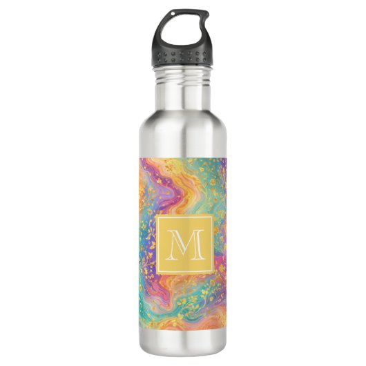 Modern Abstract Glitter Floral Monogram Design     Waterfles (Voorkant)