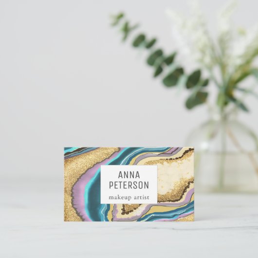 Modern Abstract Glitter Gem Agate Visitekaartje (Staand voorkant)
