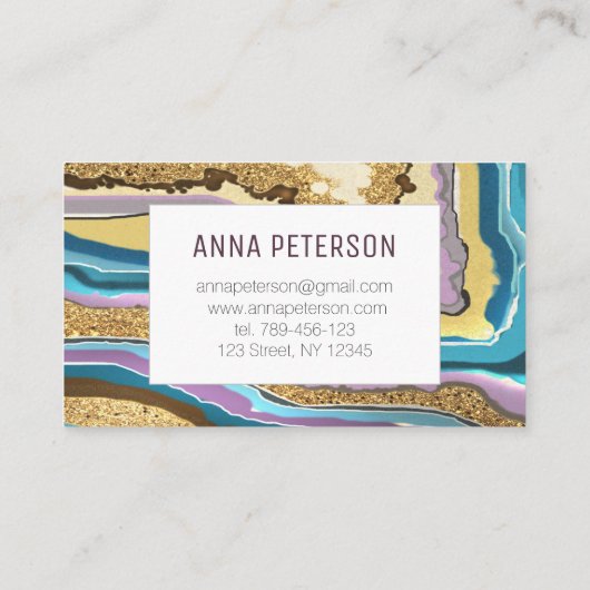 Modern Abstract Glitter Gem Agate Visitekaartje (Achterkant)