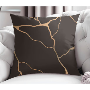 Modern Abstract Gold Vein Design Donkerbruin Kussen