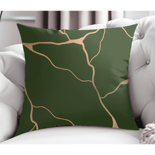 Modern Abstract Gold Vein Design Donkergroen Kussen
