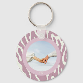 Modern abstract golflijnpatroon voor koppel foto sleutelhanger