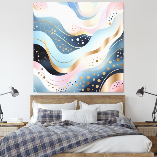 Modern abstract golvend eendengroen roze patroon canvas afdruk (Insitu (Slaapkamer))