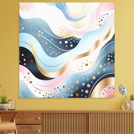 Modern abstract golvend eendengroen roze patroon canvas afdruk (Insitu (Woonkamer))