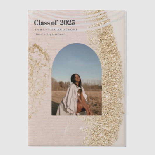 Modern Abstract goud en roze Afstuderen Vellum Uitnodigingen (Voorkant)