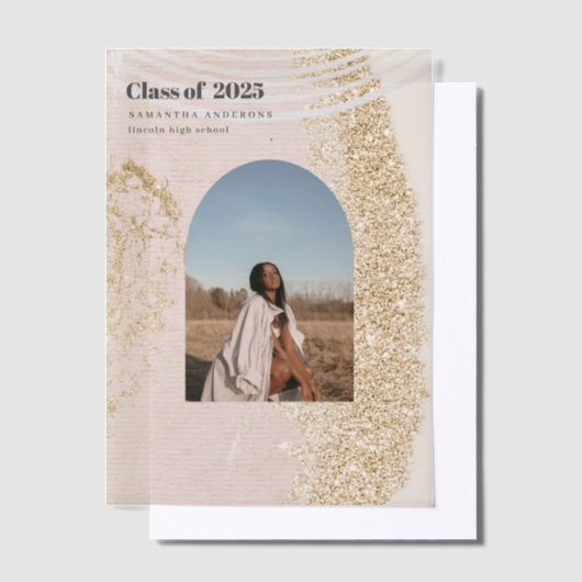 Modern Abstract goud en roze Afstuderen Vellum Uitnodigingen (Offset)