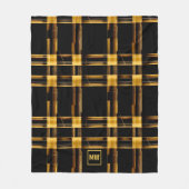 Modern abstract, goud en zwart plaid monogram fleece deken (Voorkant)