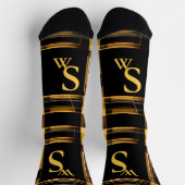 Modern abstract, goud en zwart plaid monogram sokken (Top)