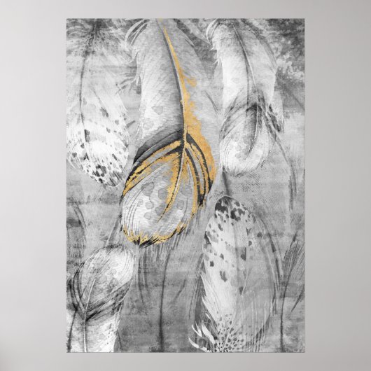 Modern Abstract Goud & Grijs Bloemenmuur Art Poste Poster (Voorkant)