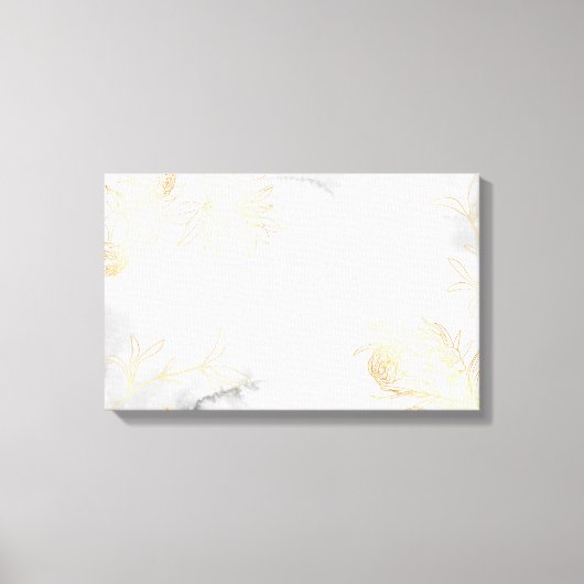 Modern Abstract Gouden Bloemen op Wit Canvas Afdruk (Voorkant)