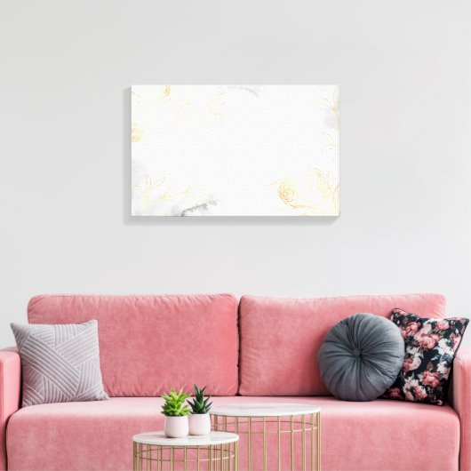 Modern Abstract Gouden Bloemen op Wit Canvas Afdruk (Insitu (Woonkamer))