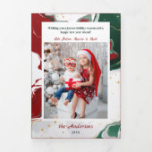 Modern Abstract Green/Red Christmas Photo Drieluik Kaart (Cover)