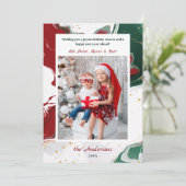 Modern Abstract Green/Red Christmas Photo Feestdagenkaart (Staand voorkant)