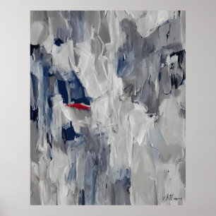 Modern Abstract grijs met rood merk Poster