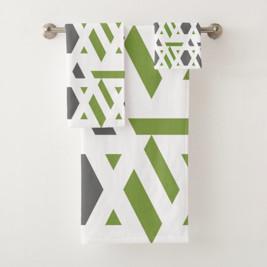 Modern, abstract, grijs, olijfgroen, wit bad handdoek (Insitu)