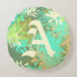 Modern Abstract Groen Bladpatroon Ronde Kussen