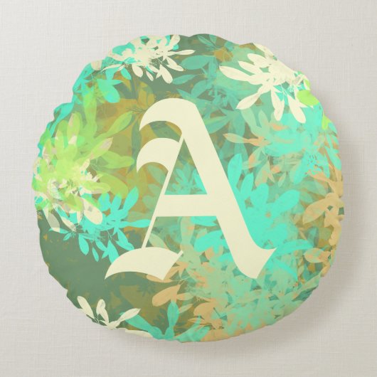 Modern Abstract Groen Bladpatroon Ronde Kussen (Voorkant)