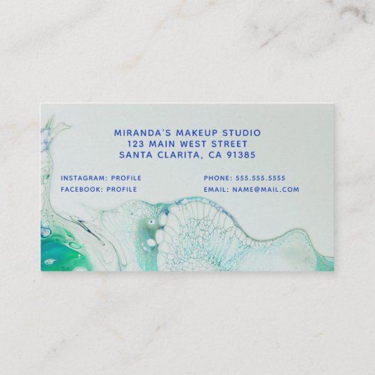 Modern Abstract Groen Blauw Acryl Giet Schilderij Visitekaartje (Achterkant)