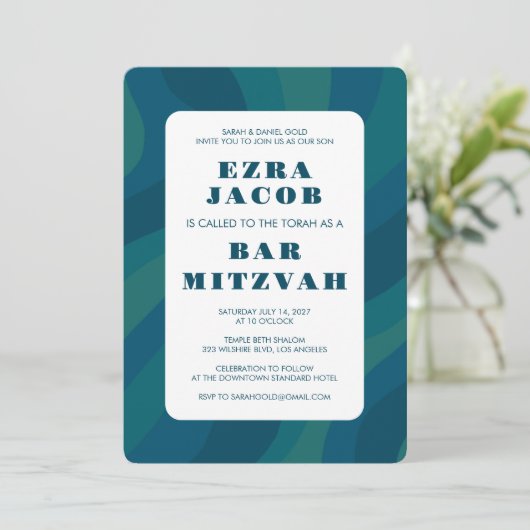 Modern Abstract Groen Blauw Custom Bar Mitzvah Kaart (Staand voorkant)