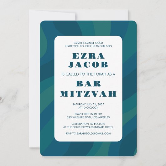 Modern Abstract Groen Blauw Custom Bar Mitzvah Kaart (Voorkant)