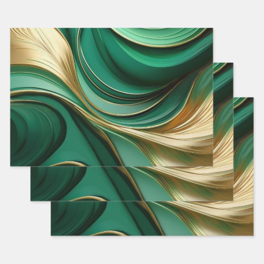 Modern Abstract groen en goud Inpakpapier Vel (Set)