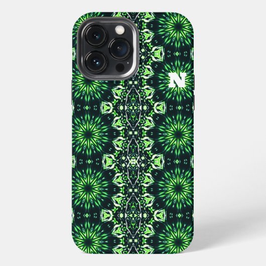 Modern Abstract Groen Fractal Art Pattern Initiaal iPhone Hoesje (Achterkant)