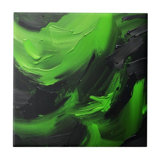 Modern Abstract groen & zwart wervelpatroon Tegeltje (Voorkant)