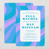 Modern Abstract Groovy Roze Blu Custom Bar Mitzvah Kaart (Voorkant / Achterkant)