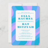 Modern Abstract Groovy Roze Blu Custom Bar Mitzvah Kaart (Voorkant)