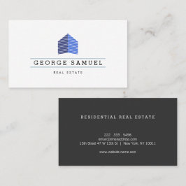 Modern Abstract Home Logo Realtor Blue Monogram Visitekaartje