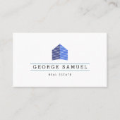 Modern Abstract Home Logo Realtor Blue Monogram Visitekaartje (Voorkant)