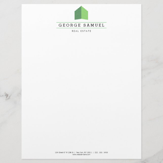 Modern Abstract Home Logo Realtor Green and White Briefhoofd (Voorkant)