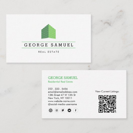 Modern Abstract Home Logo Realtor QR Code White Visitekaartje (Voorkant / Achterkant)