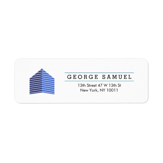 Modern Abstract Huis Logo Makelaar Blauw Wit Etiket (Voorkant)
