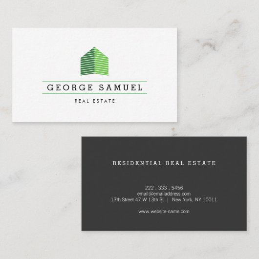 Modern Abstract Huis Logo Makelaar Groen Monogram Visitekaartje (Voorkant / Achterkant)