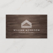 Modern Abstract Huis Logo op Dark Woodgrain Visitekaartje (Voorkant)