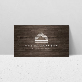 Modern Abstract Huis Logo op Dark Woodgrain Visitekaartje