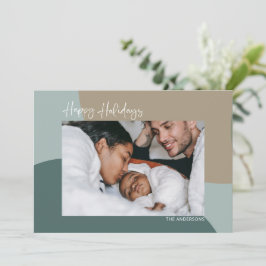 Modern Abstract in Blauwgroen Aangepast fototoeste Feestdagenkaart