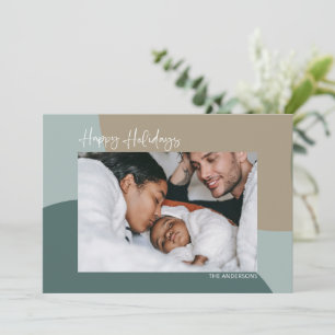 Modern Abstract in Blauwgroen Aangepast fototoeste Feestdagenkaart