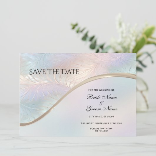 Modern Abstract iriserend bewaar de datum Save The Date (Staand voorkant)