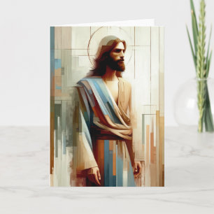 Modern Abstract Jezus Portret Halo en Blauwe Sjerp Kaart
