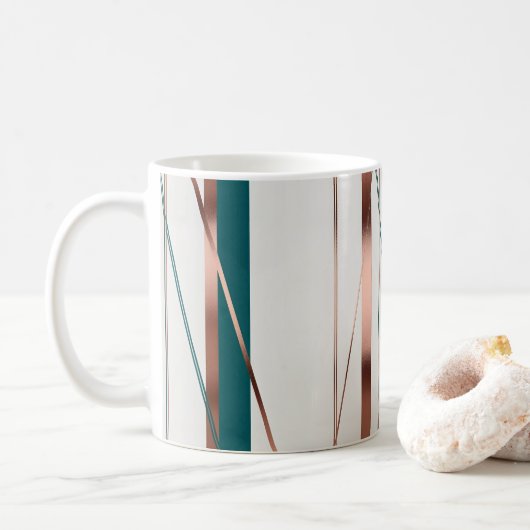Modern, Abstract koper met accenten van Blauwgroen Koffiemok (Met donut)