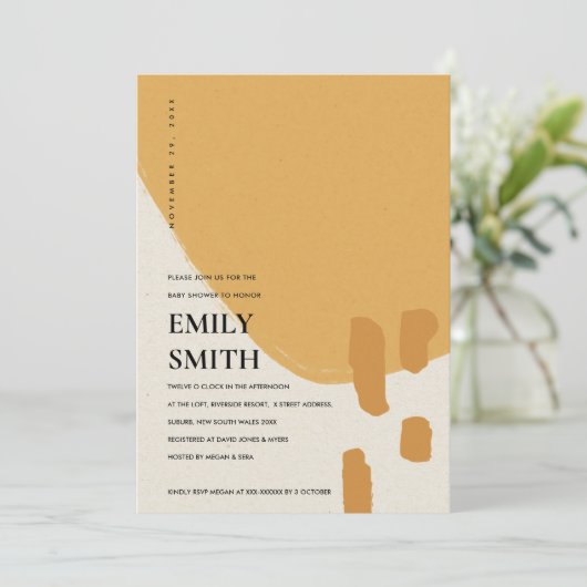 MODERN ABSTRACT KRAFT ORANJE BABY SHOWER INVITE BEDANKKAART (Staand voorkant)