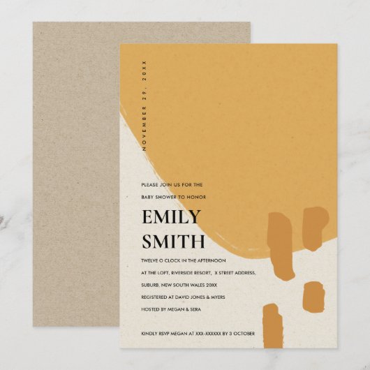 MODERN ABSTRACT KRAFT ORANJE BABY SHOWER INVITE BEDANKKAART (Voorkant / Achterkant)