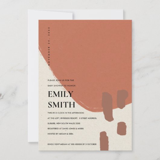 MODERN ABSTRACT KRAFT RUST RED BABY SHOWER INVITE BEDANKKAART (Voorkant)